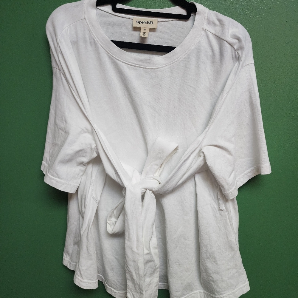 Open Edit Organic Cotton Wrap Tie Tee | White | Size M - Picture 2 of 4
